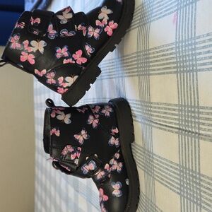 Toddler Butterfly Black Ankle Boots